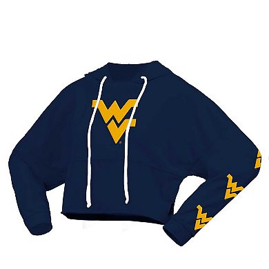 Women's Spirit Jersey Navy West Virginia Mountaineers Oversized Cropped Pullover Hoodie