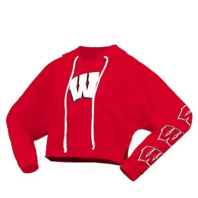 Women's Spirit Jersey Red Wisconsin Badgers Oversized Cropped Pullover Hoodie