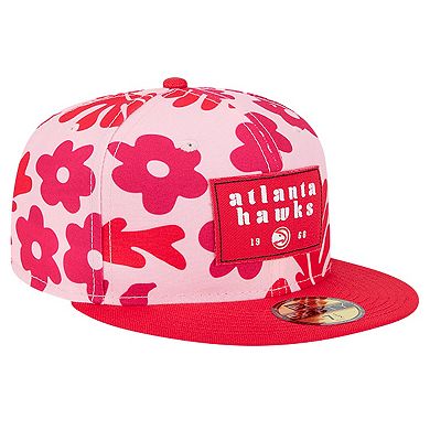 Men's New Era Red Atlanta Hawks Palm Fronds 2-Tone 59FIFTY Fitted Hat