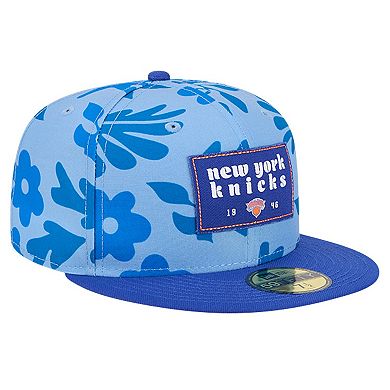 Men's New Era Blue New York Knicks Palm Fronds 2-Tone 59FIFTY Fitted Hat