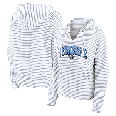 Women's Fanatics White/Gray Tennessee Titans Striped Notch Neck Pullover Hoodie