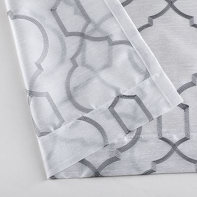 Kate Aurora 2 Pack Embroidered Trellis Semi Sheer Grommet Curtains