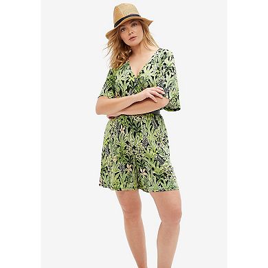 Ellos Plus Size Flutter Sleeve Surplice Romper