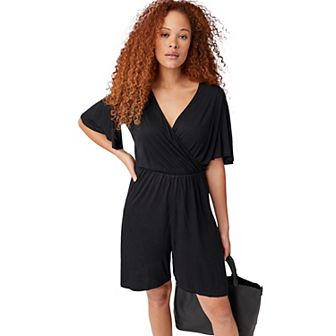 ellos Plus Size Flutter Sleeve Surplice Romper