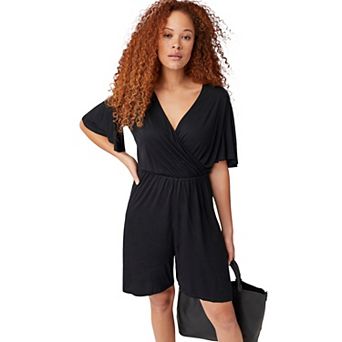 ellos Plus Size Flutter Sleeve Surplice Romper
