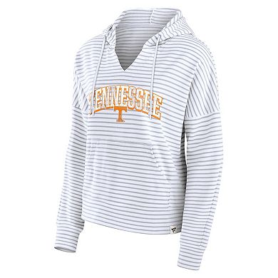 Women's Fanatics White/Gray Tennessee Volunteers Arch Logo Striped Notch Neck Pullover Hoodie