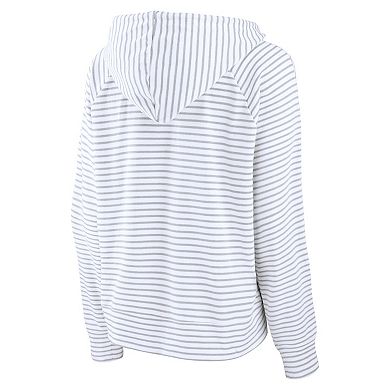 Women's Fanatics White/Gray Tennessee Volunteers Arch Logo Striped Notch Neck Pullover Hoodie