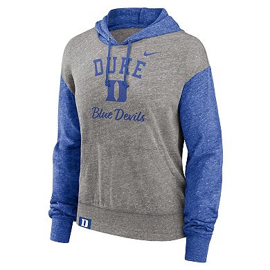 Women's Nike Heather Gray/Royal Duke Blue Devils Blitz Color Block Legacy Pullover Hoodie