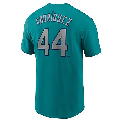 Men's Nike Julio RodrÃ­guez Aqua Seattle Mariners Fuse Name & Number T-Shirt
