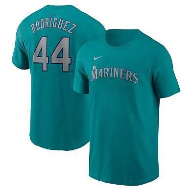 Men's Nike Julio RodrÃ­guez Aqua Seattle Mariners Fuse Name & Number T-Shirt