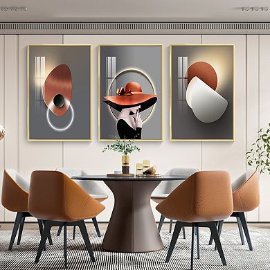 Full House 3 Panels Framed Canvas Wall Artoil Hat Beautiful Poster Fashion Woman Paintings Decor