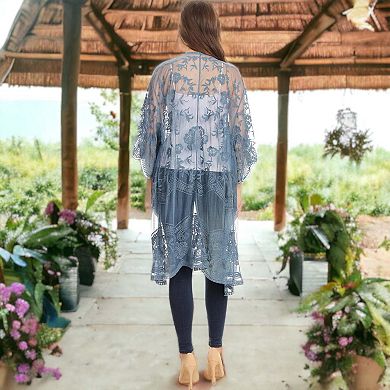Women's Embroidered Floral Butterfly Kimono Cover Up