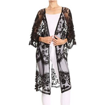 Women's Embroidered Floral Butterfly Kimono Cover Up
