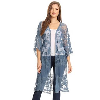 Women's Embroidered Floral Butterfly Kimono Cover Up