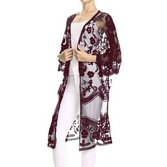Women's Embroidered Floral Butterfly Kimono Cover Up