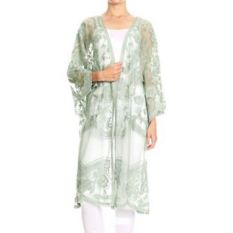 Women's Embroidered Floral Butterfly Kimono Cover Up