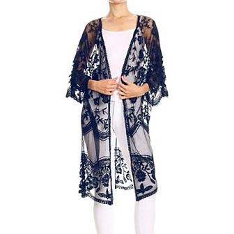 Women's Embroidered Floral Butterfly Kimono Cover Up