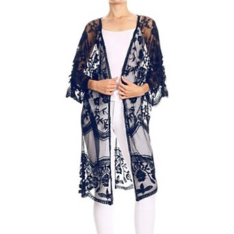 Women's Embroidered Floral Butterfly Kimono Cover Up
