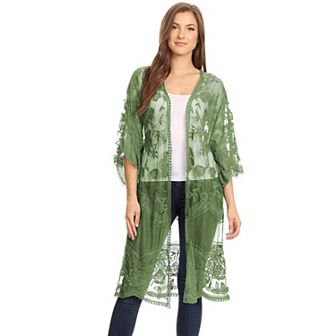 Women's Embroidered Floral Butterfly Kimono Cover Up