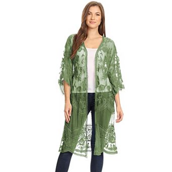 Women's Embroidered Floral Butterfly Kimono Cover Up