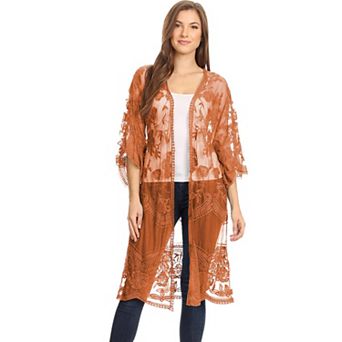 Women's Embroidered Floral Butterfly Kimono Cover Up