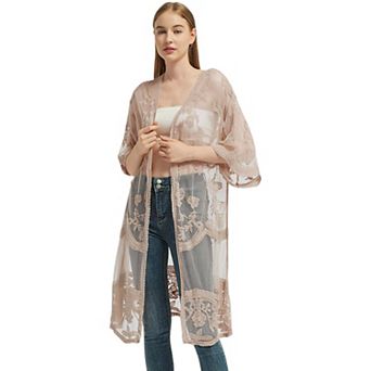 Women's Embroidered Floral Butterfly Kimono Cover Up