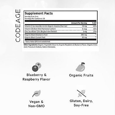 Codeage Black Elderberry Syrup Supplement for Kids & Adults 4 fl oz