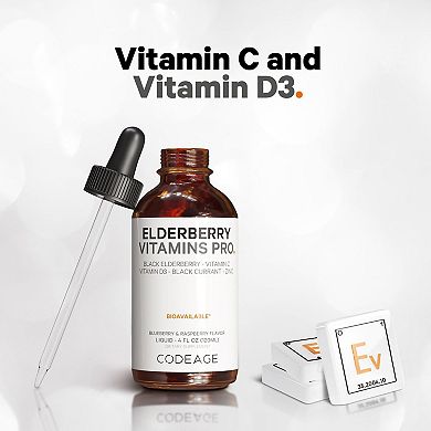 Codeage Black Elderberry Syrup Supplement for Kids & Adults 4 fl oz