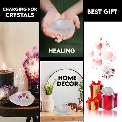 Selenite Crystal Heart Shape Bowl 10cm, Reiki Healing Medication & Home Decoration Stone