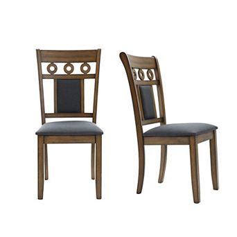 LuxenHome Modern Farmhouse Natural Rubberwood Upholstered Gray Dining Chair, Set Of 2