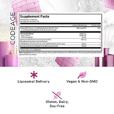 Codeage Liposomal Ovarian Inositol + Folate & CoQ10 Supplement 120 ct