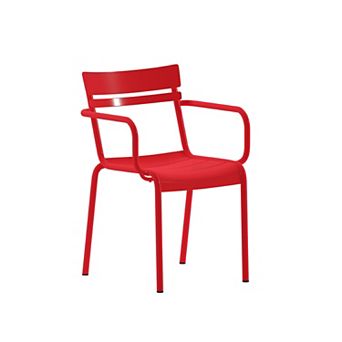 Emma and Oliver Rennes Powder Coated Steel Stacking Dining Chair with Arms and 2 Slat Back for Indoor-Outdoor Use