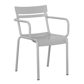 Emma and Oliver Rennes Powder Coated Steel Stacking Dining Chair with Arms and 2 Slat Back for Indoor-Outdoor Use