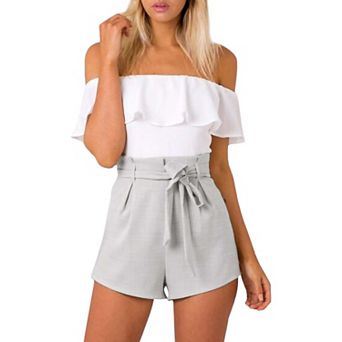 Women's Off Shoulder Jumpsuit Ruffled Bow Tie Shorts Set