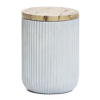 LuxenHome Gray Cement And Faux Wood Top Indoor Outdoor Side And End Table With Storage