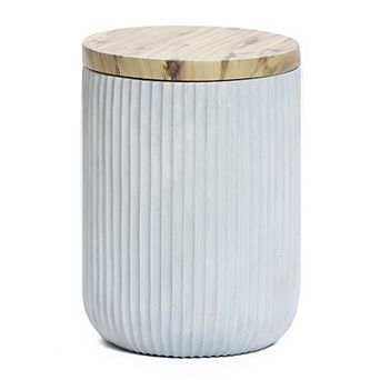 LuxenHome Gray Cement And Faux Wood Top Indoor Outdoor Side And End Table With Storage