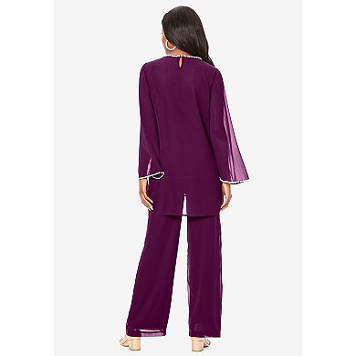 Roaman's Women's Plus Size Pearl-trim Pant Set