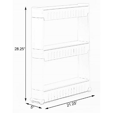 Plastic Storage Cabinet Organizer 3 Shelf Cart Rack Tower With Wheels