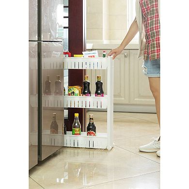 Plastic Storage Cabinet Organizer 3 Shelf Cart Rack Tower With Wheels