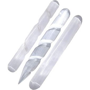 Himalayan Glow Wbm Selenite Healing Crystals, 2 Wands With Single Massage Stick 3 Count