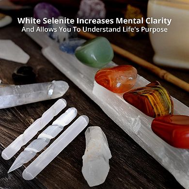 Himalayan Glow Wbm Selenite Healing Crystals, 2 Wands With Single Massage Stick 3 Count