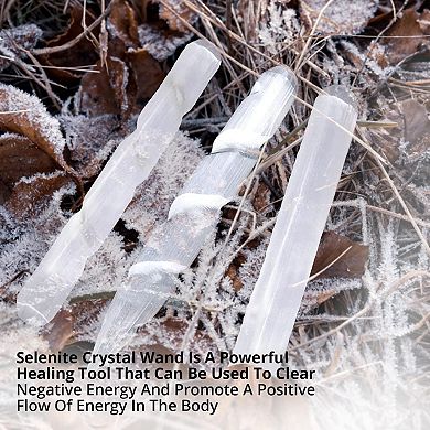 Himalayan Glow Wbm Selenite Healing Crystals, 2 Wands With Single Massage Stick 3 Count