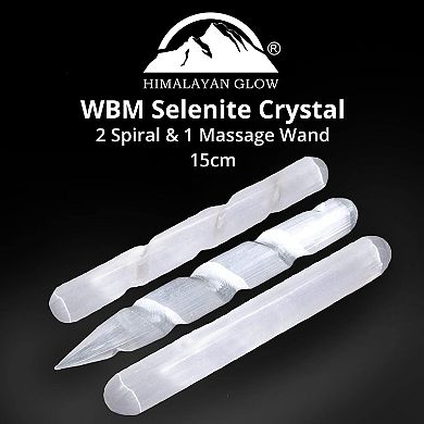 Himalayan Glow Wbm Selenite Healing Crystals, 2 Wands With Single Massage Stick 3 Count