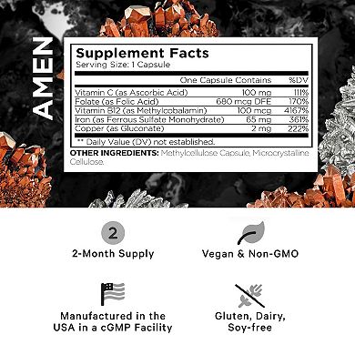 Amen Iron Ultra + Copper, Folate, Vitamin C & B12 60 ct