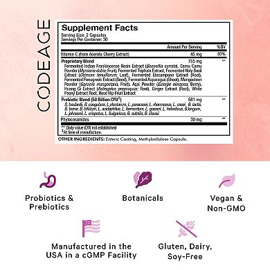 Codeage Skin Probiotics 50 Billion CFU + Prebiotics Supplement 60 ct