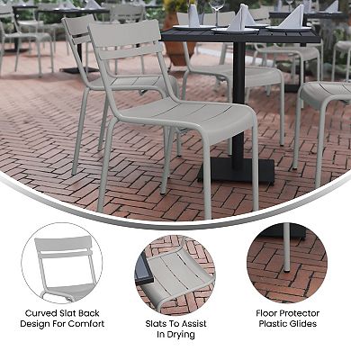 Emma and Oliver Rennes Armless Powder Coated Steel Stacking Dining Chair with 2 Slat Back for Indoor-Outdoor Use