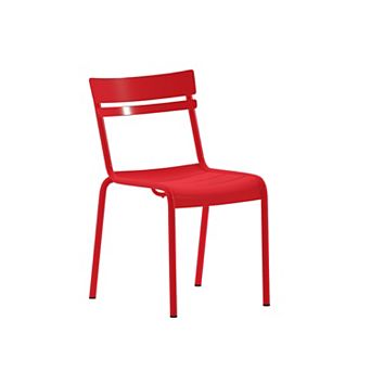 Emma and Oliver Rennes Armless Powder Coated Steel Stacking Dining Chair with 2 Slat Back for Indoor-Outdoor Use
