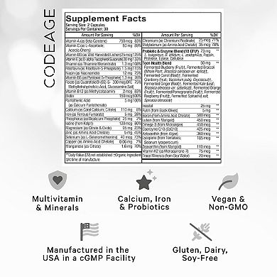 Codeage Daily Teen Multivitamins + Minerals & Probiotics Supplement 60 ct