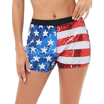 Women's Mid Rise July 4th Usa Flag Star Stripes Sequin Shorts