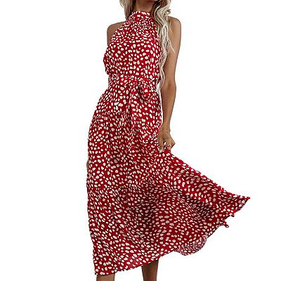 chinese dress ladies Floral Halter Neck Ruffle Maxi Dress main image 1